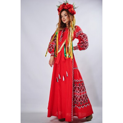 Embroidered Boho Maxi Dress "Fortune" Red